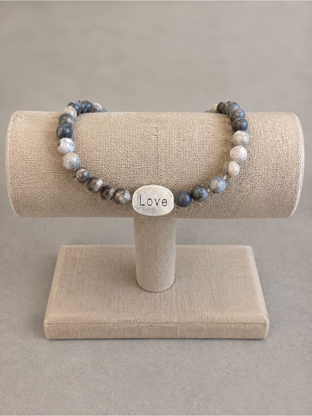 “Love” Beaded Stretch Bracelet - Gray Matte Stone